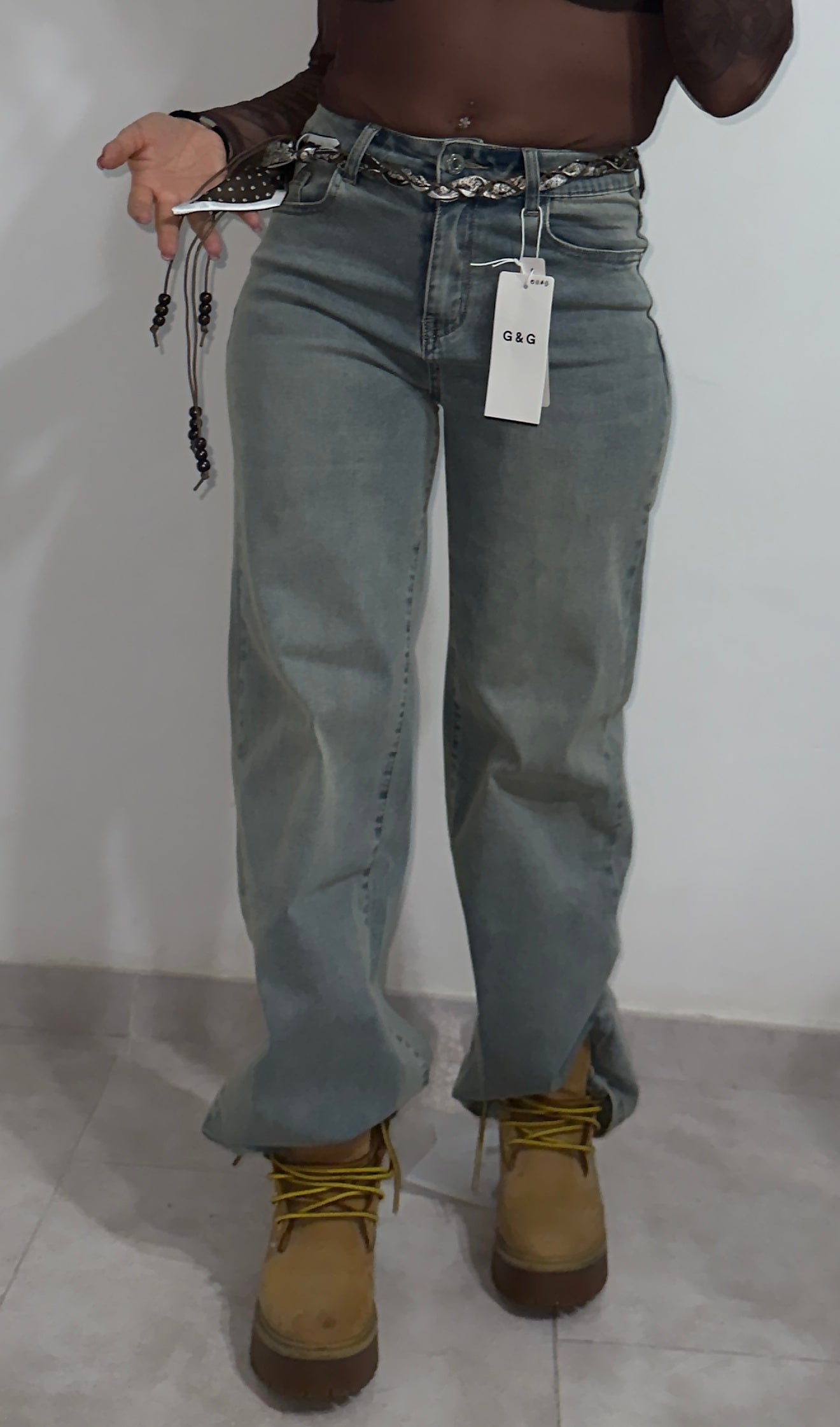 Jeans cinturino marrone