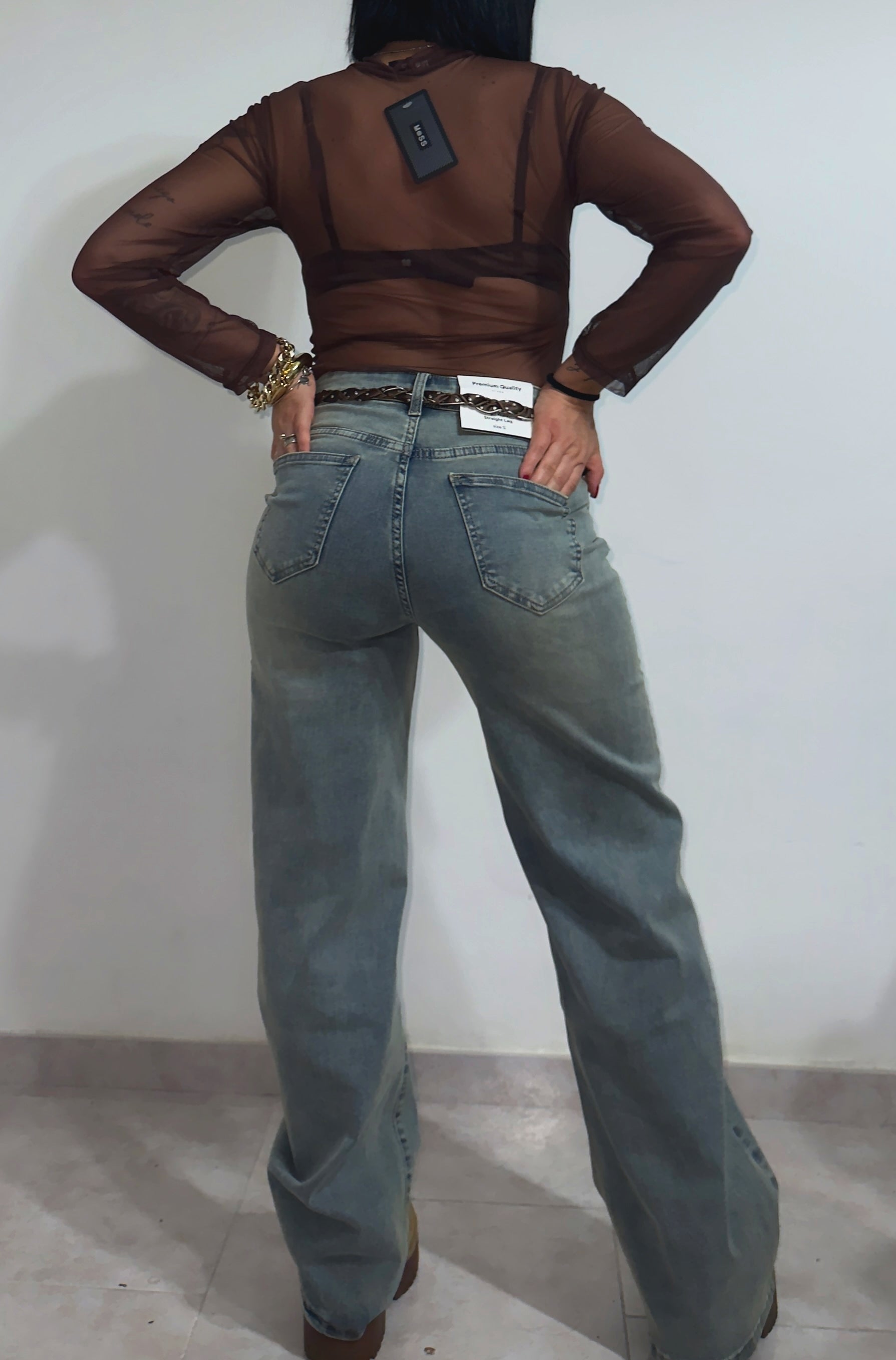 Jeans cinturino marrone
